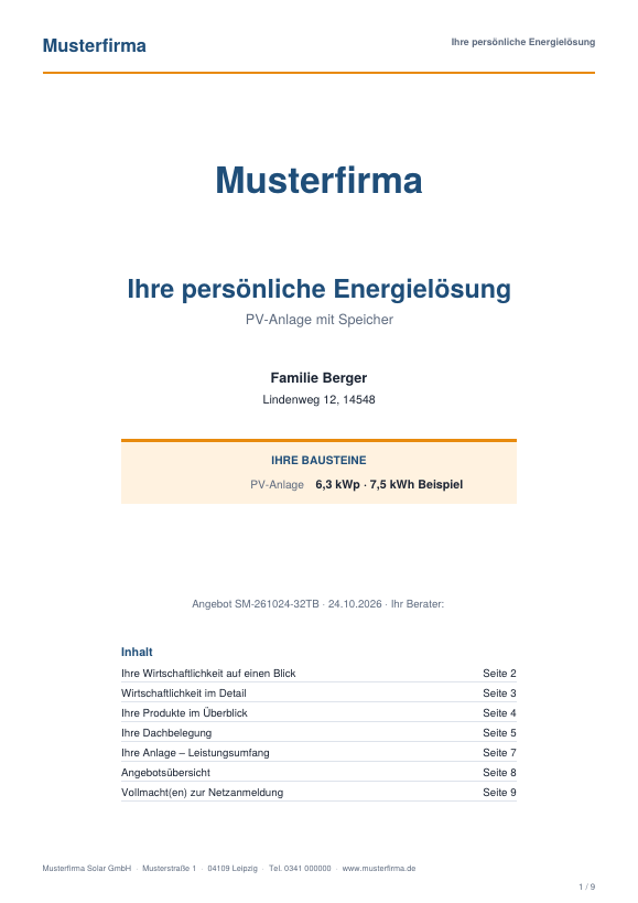 Titelseite der Kundenunterlage