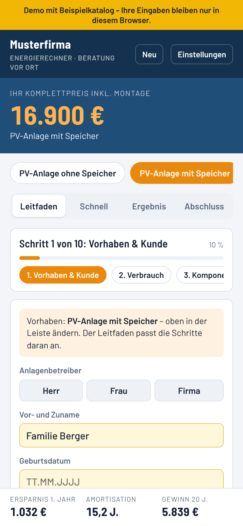 Leitfaden mit Fragen zu Haus, Verbrauch und Heizung